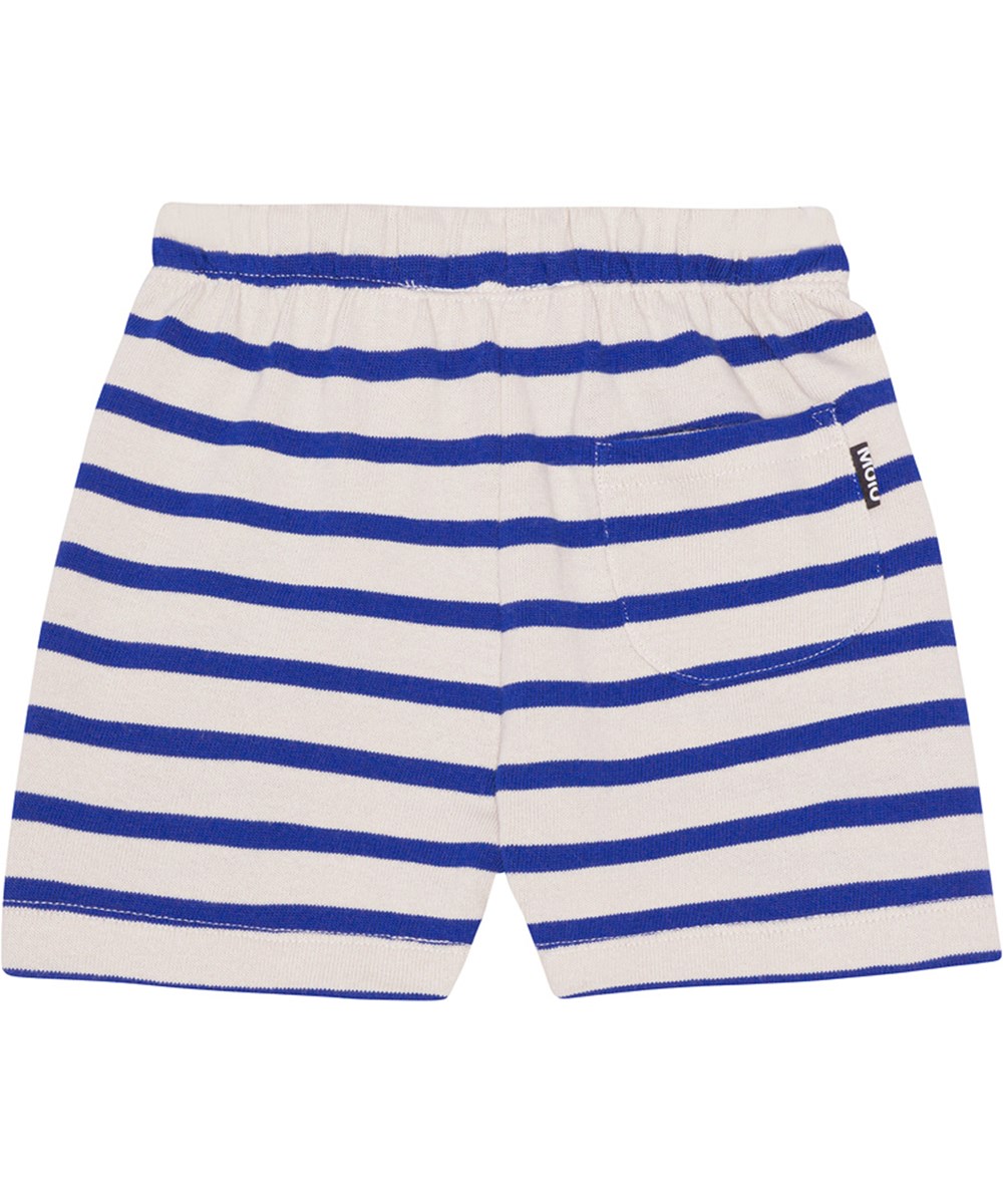 Skie - Reef Stripe - Randiga blå och sandfärgade shorts till baby i mjuk ekologisk bomullsjersey. 