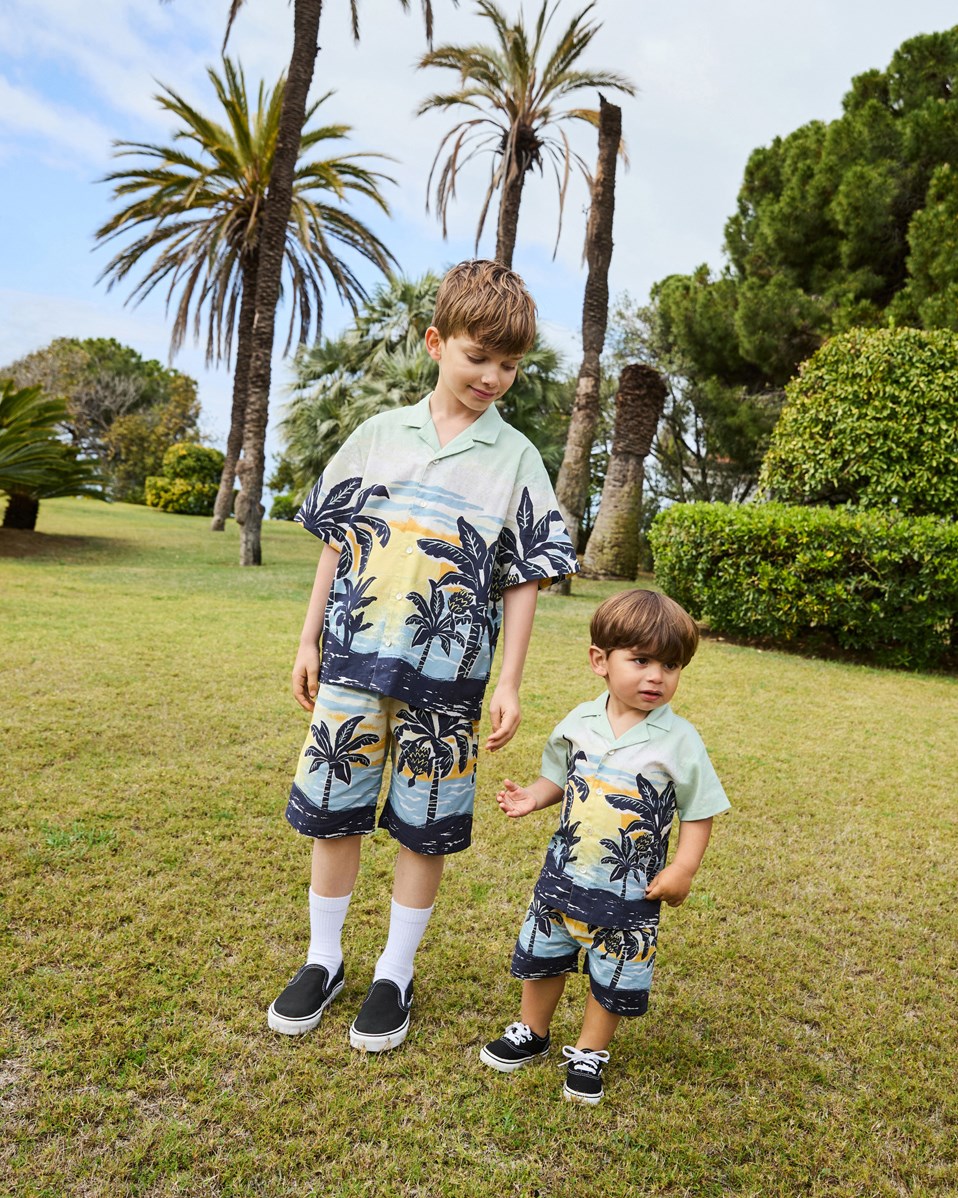 Solar - Palm Babynanas - Shorts med härligt palmmönster i ekologisk bomull för baby.