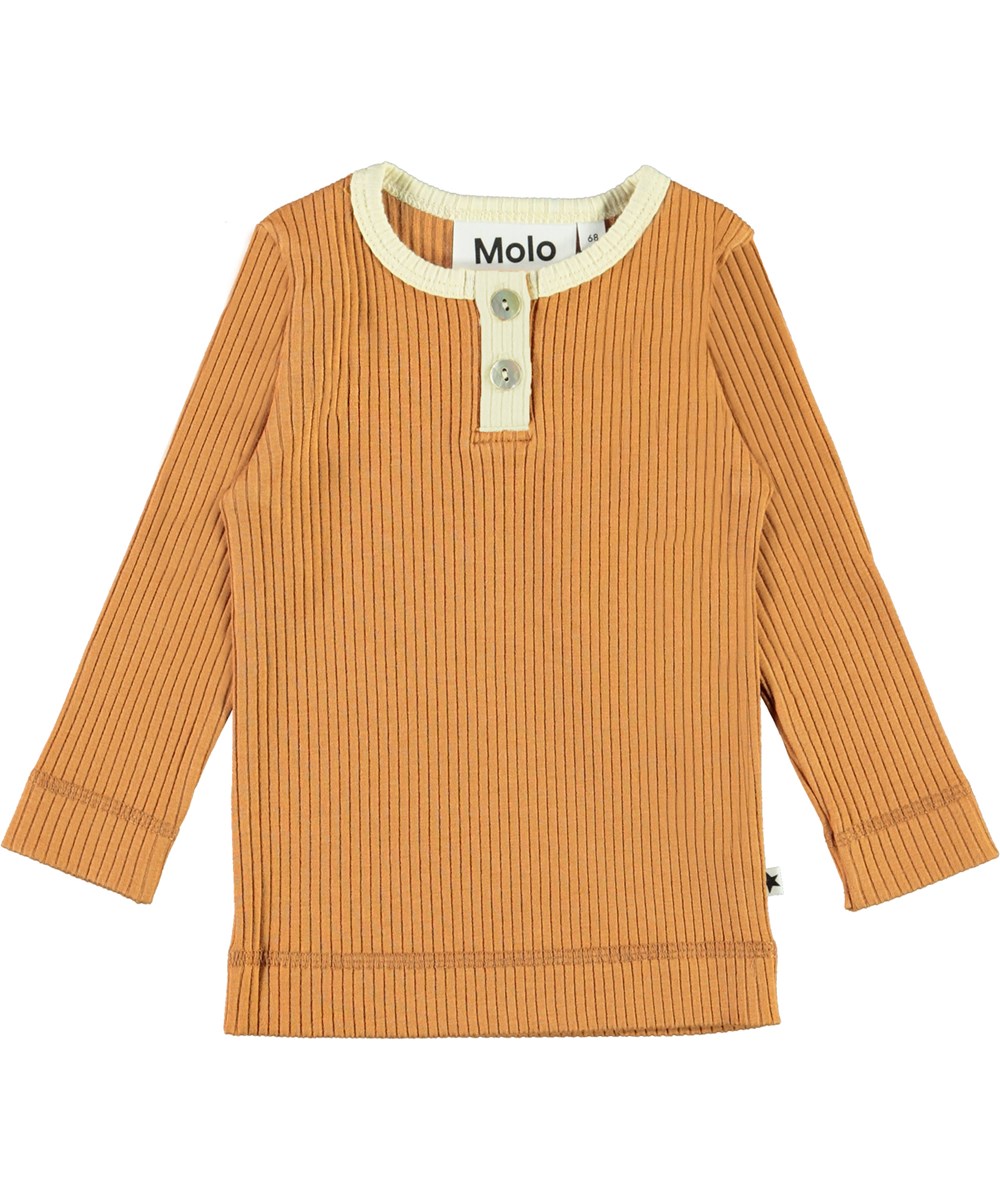 Earth - Deer - Brun ribbad babytröja