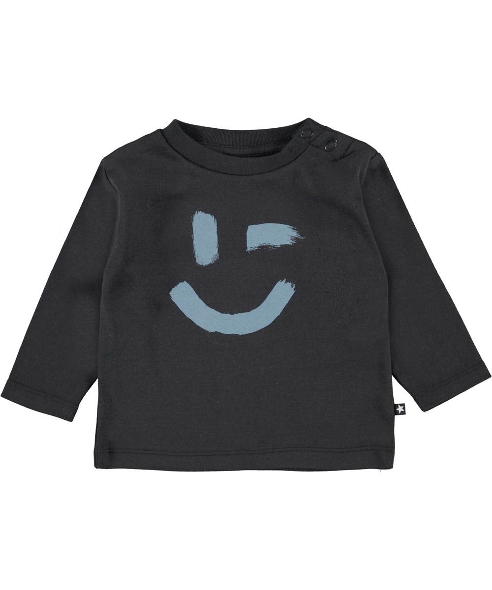 Eki - Black - Ekologisk svart babytröja med smiley