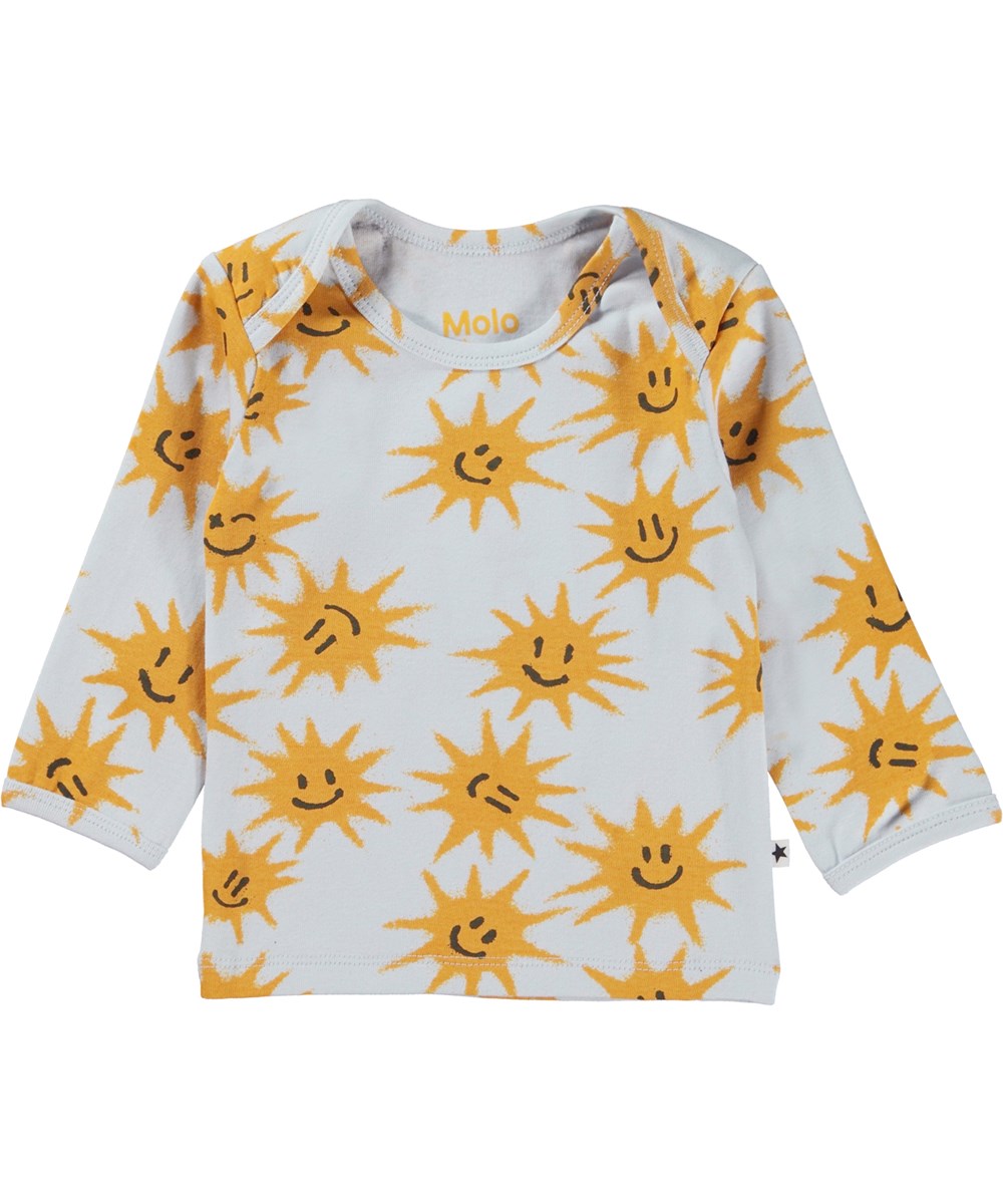 Elan - Sunny Smiles - Ljusblå babytröja med glada solar.