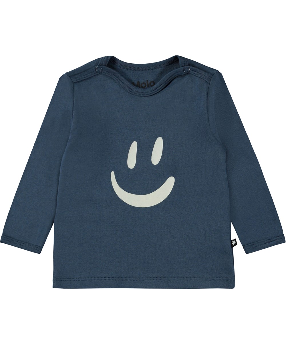 Enzi - Twilight - Blå ekologisk babytröja med smileys.