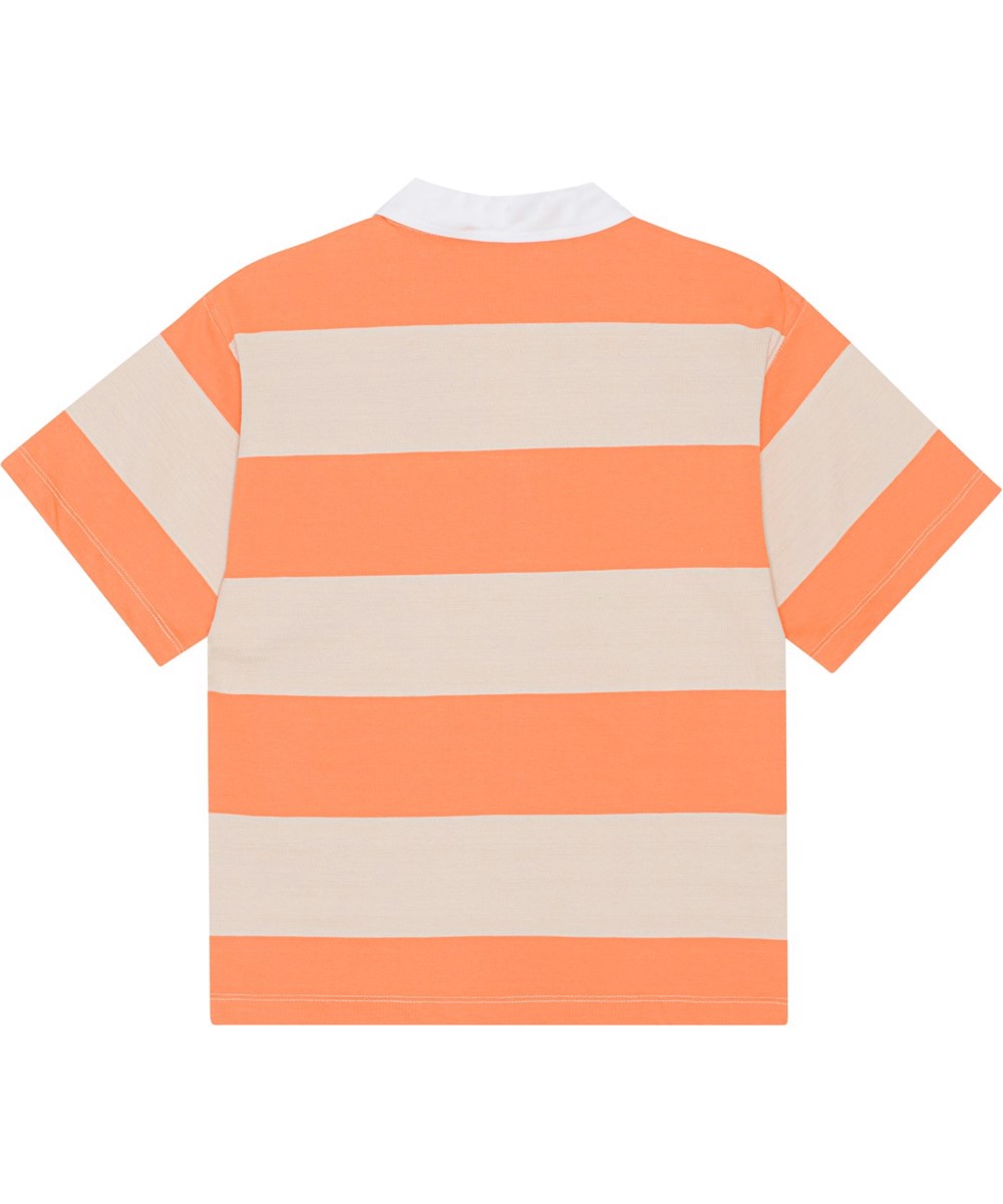 Reef - Ember Sand - Orange och sandfärgad bredrandig polo t-shirt i ekologisk bomull. 