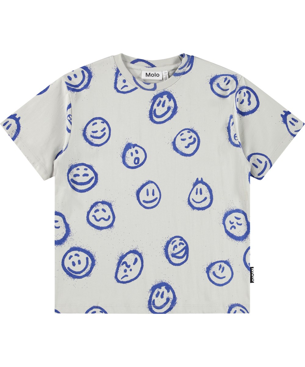 Riley - Dazzling Moods - Grå T-shirt för barn i mjuk ekologisk bomull med korta ärmar och en ribbad halsringning.