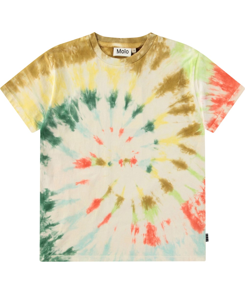 Riley - Light Colourful - Lös t-shirt med tie-dye i mjuk ekologisk bomull med korta ärmar och ribbad halsringning.