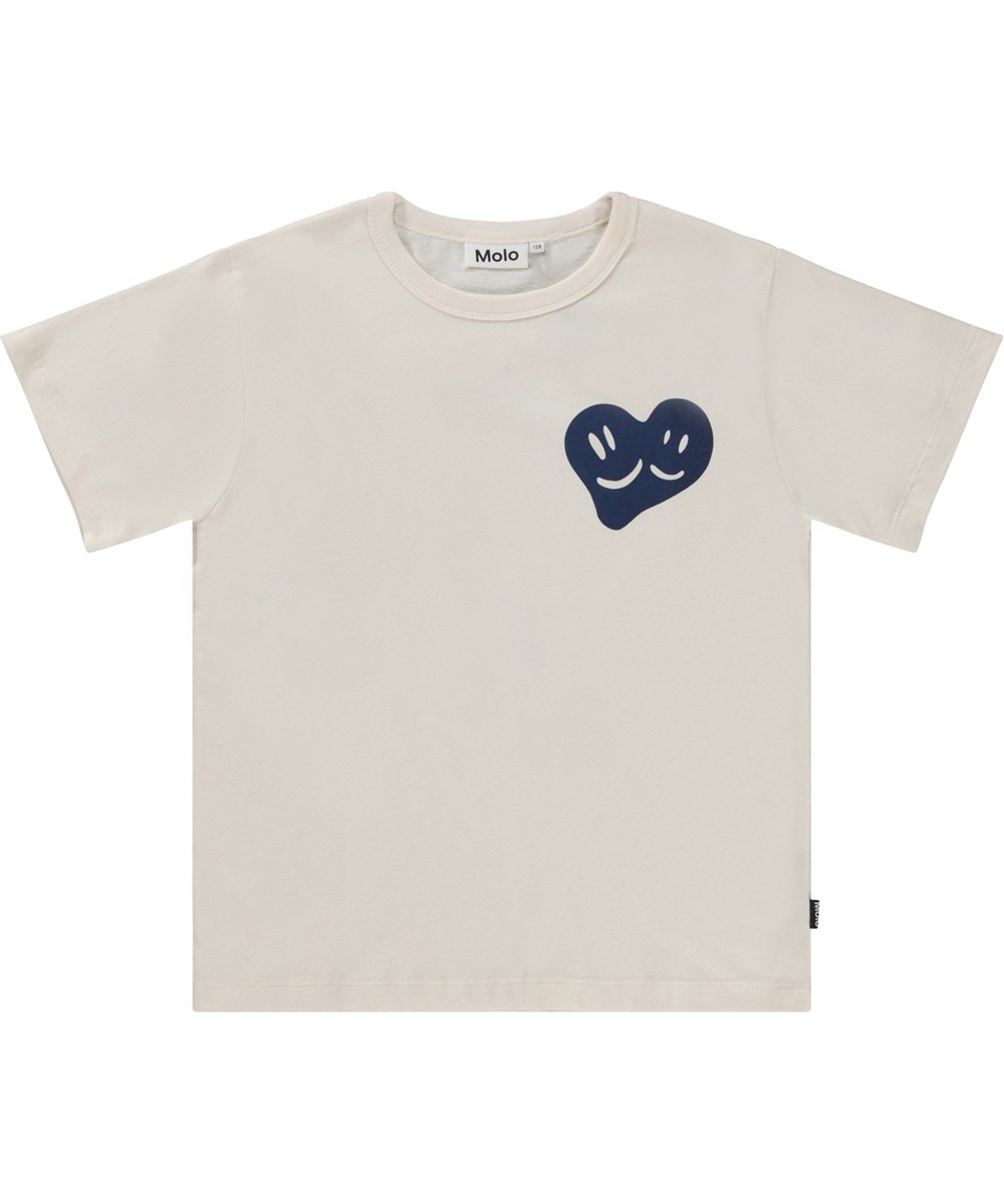 Riley - Naturelle - Vitekologisk t-shirt med hjärtan och peacetecken.