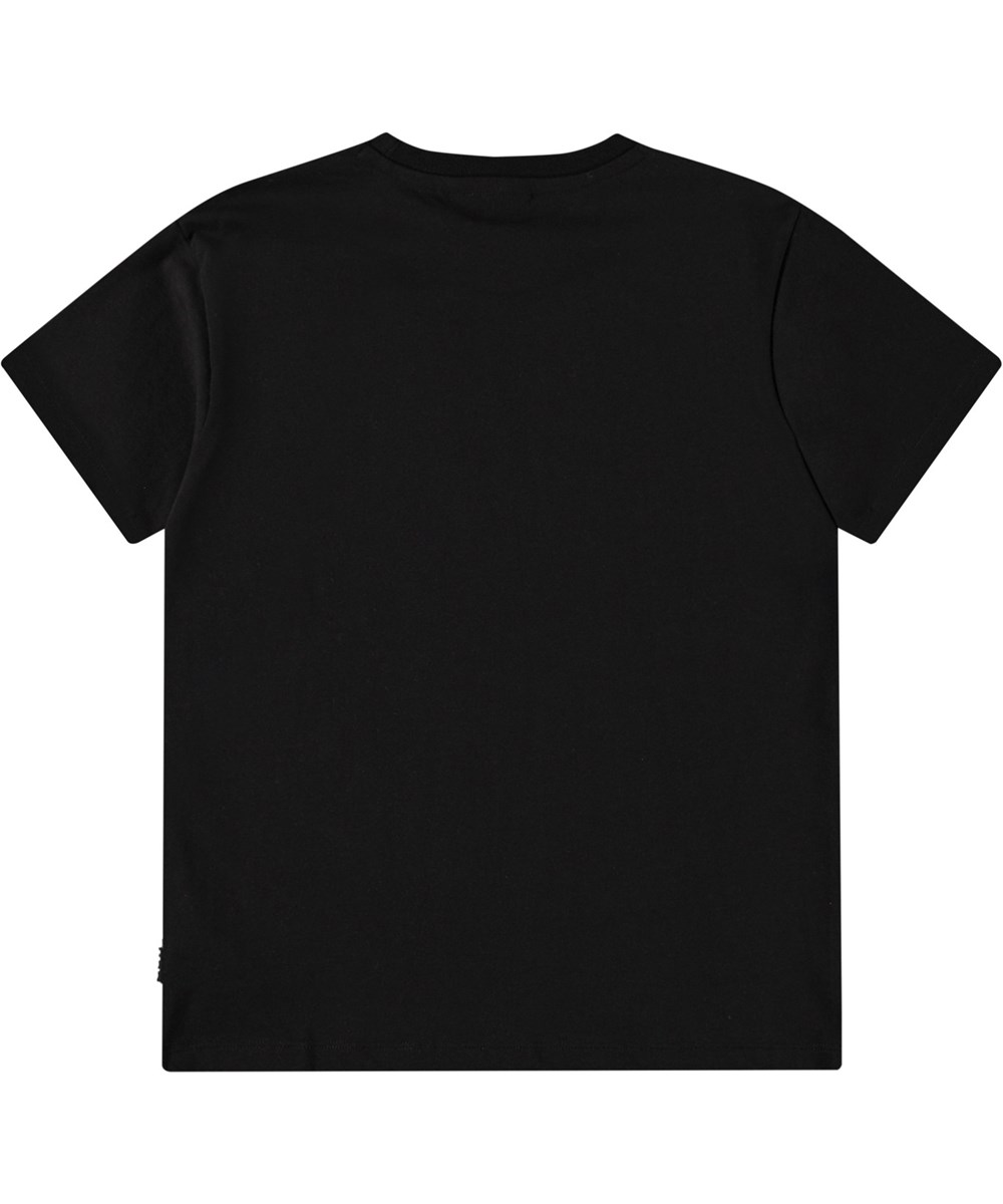 Riley - Oggy - Svart T-shirt för barn i mjuk ekologisk bomull med korta ärmar och ribbad halsringning.