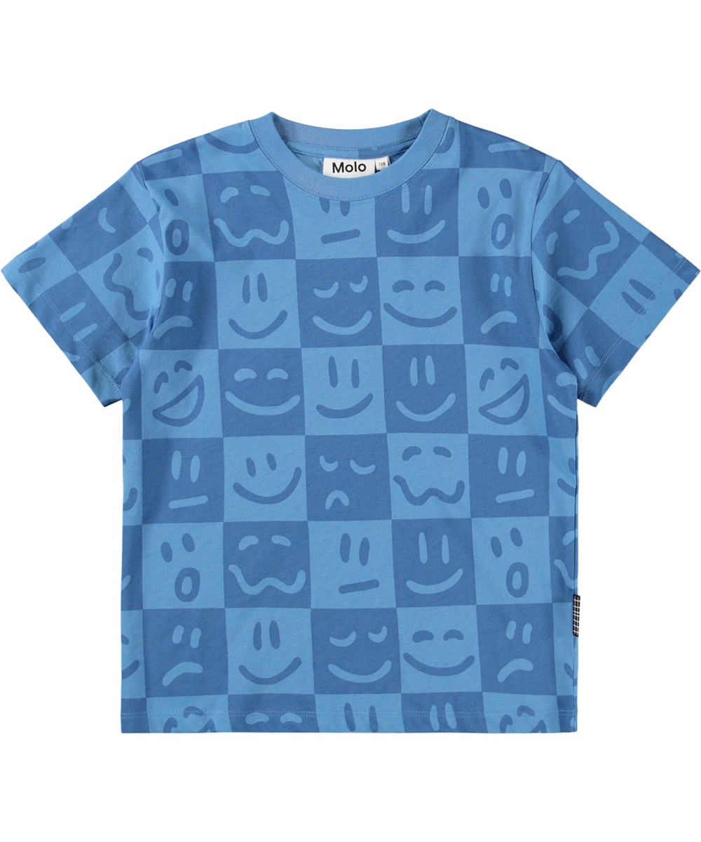 Riley - Vibe Checks BLU - Blå T-shirt för barn i ekologisk bomull