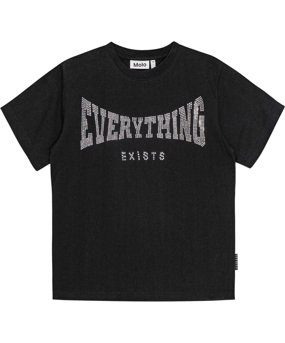 Rodney - Black - Svart T-shirt med en texttryck i rhinestones som säger "Everything exists".