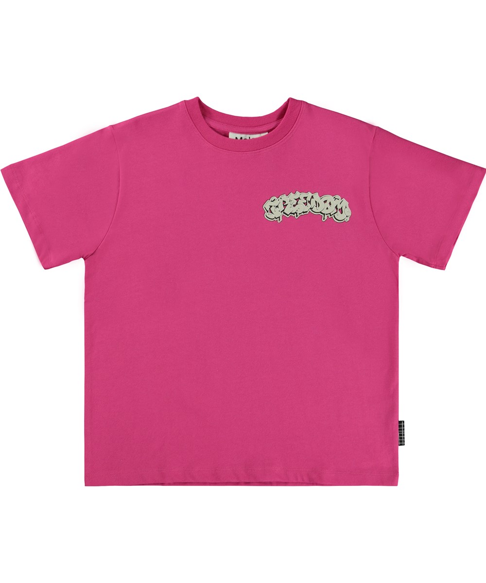 Rodney - Pink Magic - Rosa ekologisk t-shirt med grafitti mönster.
