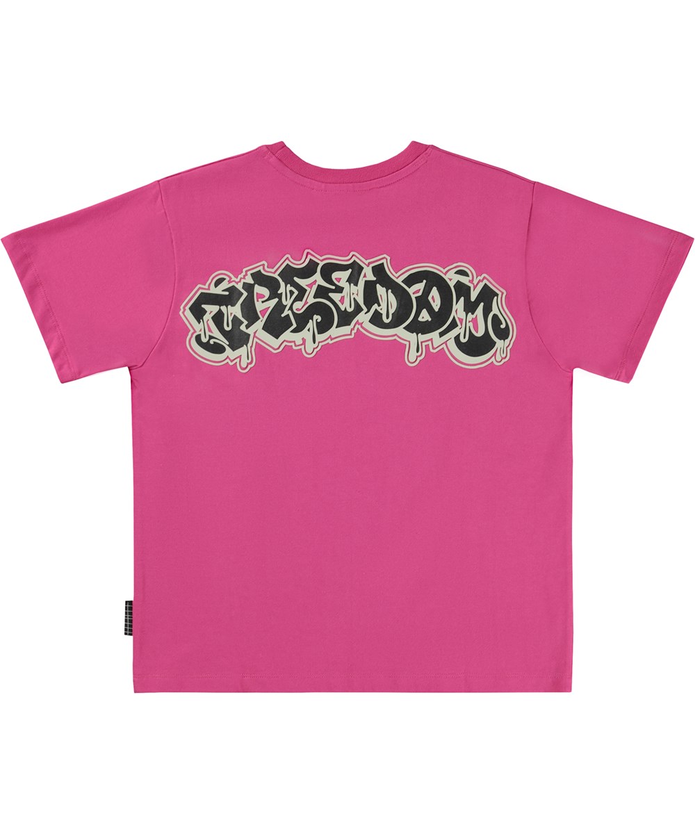 Rodney - Pink Magic - Rosa ekologisk t-shirt med grafitti mönster.
