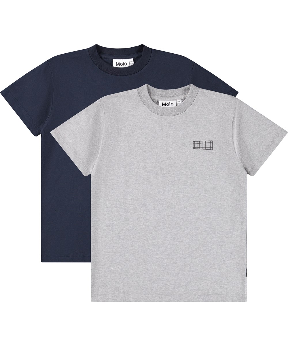 Roxo 2-pack - Navy Grey - Ekologiskt 2-pack t-shirt blå och grå.