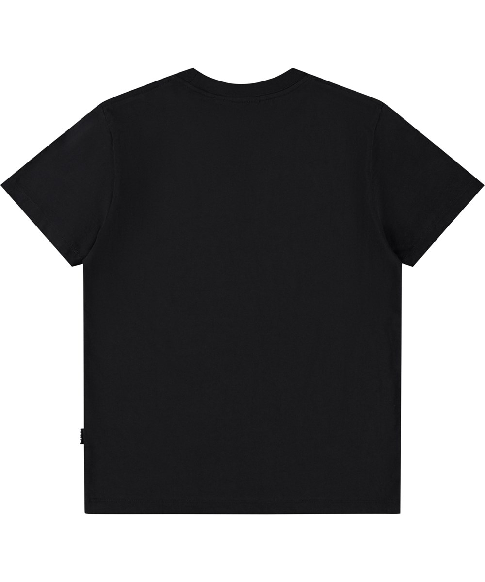 Roxo - Black - Svart T-shirt för barn i mjuk ekologisk bomull med korta ärmar och en ribbad halsringning.
