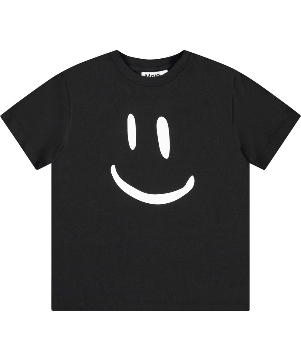 Roxo - Black - Svart ekologisk bomullst-shirt för barn med korta ärmar, ribbad halsringning och lös passform.