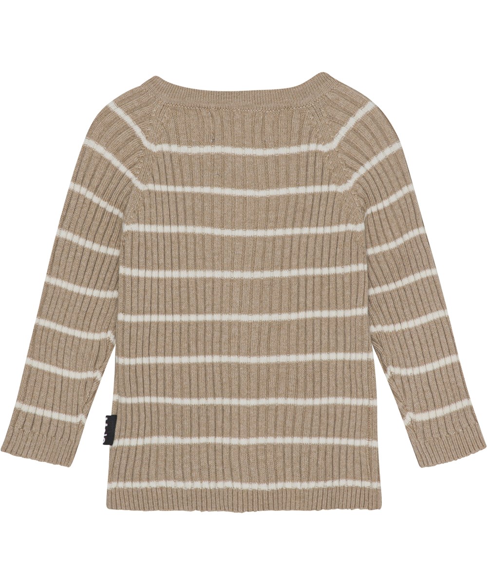 Bendix - Ridge Stripe - Beige babykofta med vita ränder.