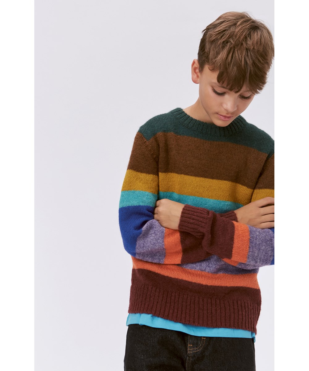 Berge - Colour Stripes - Multifärgad randig stickad tröja i alpaca ull.