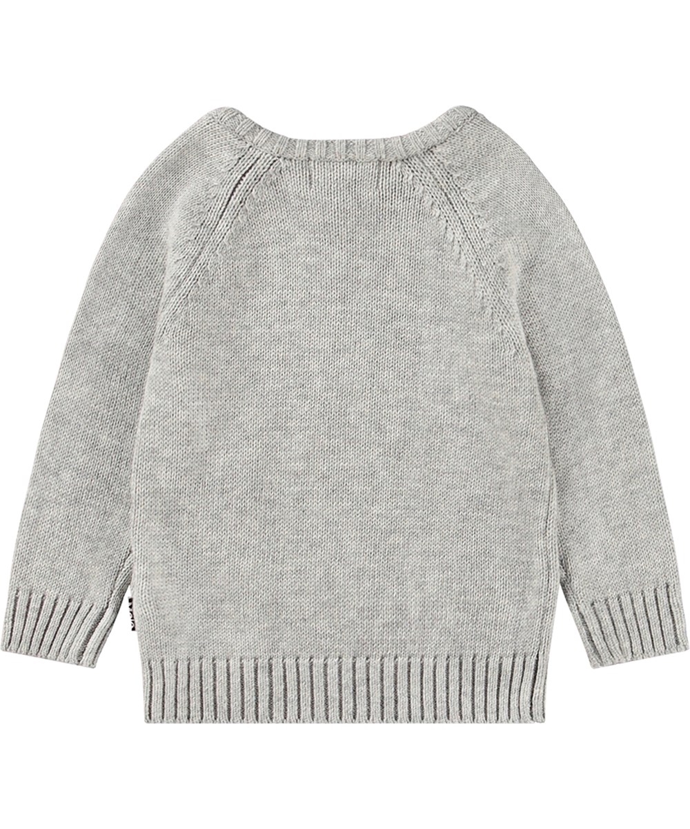 Bless - Teddy Bear Knit - Grå stickad tröja med teddybjörnsmotiv för barn.