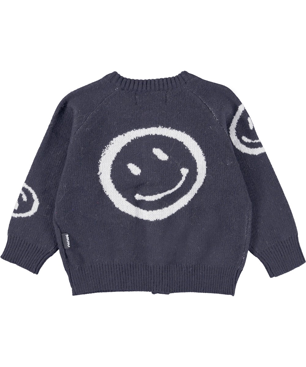 Brody - Galaxy Blue - Svart stickade babykofta med smileys.