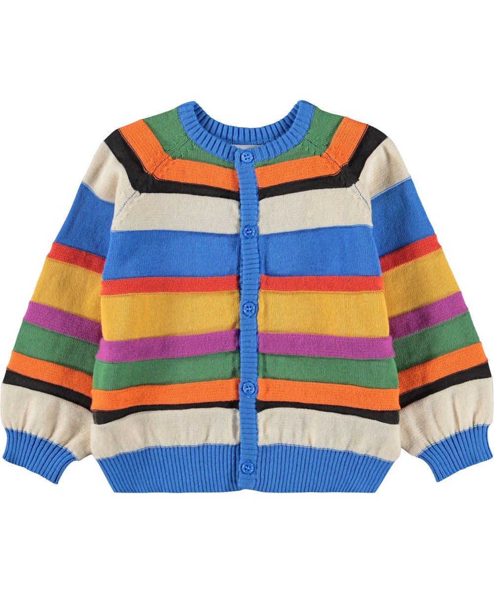 Brody - Stripy Colours - Flerfärgad stickad kofta för de små i mjuk ekologisk bomull med ränder