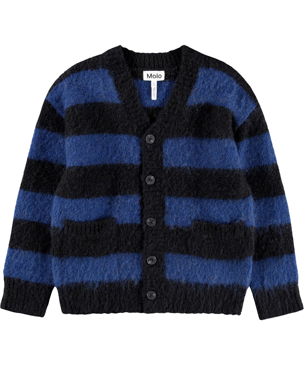 Brutus - Blue-Black Stripe - Fluffig svart och blårandig kofta för barn.