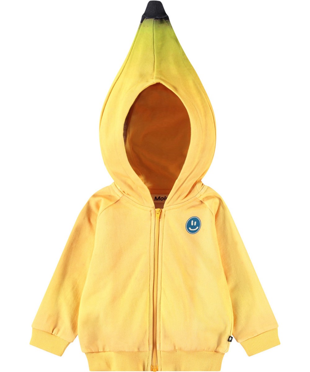 Dani -  Be A Banana - Hoodie i ekologisk bomull för baby i gul med banandetaljer.