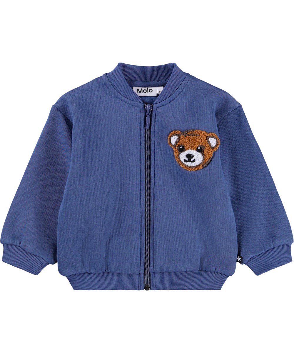 Dazzle - Evening Bear - Blå sweatshirt för de minsta i mjuk ekologisk bomull med broderi av en björn på bröstet.