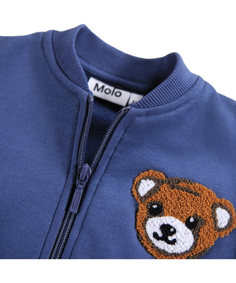 Dazzle - Evening Bear - Blå sweatshirt för de minsta i mjuk ekologisk bomull med broderi av en björn på bröstet.