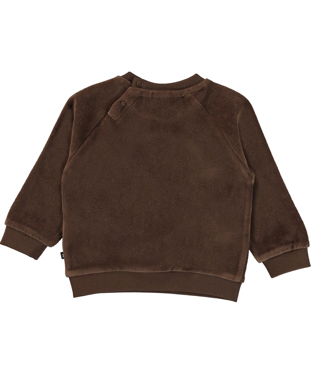 Derry - Deep Oak - Ekologisk mörkbrun babytröja i velour med öron.