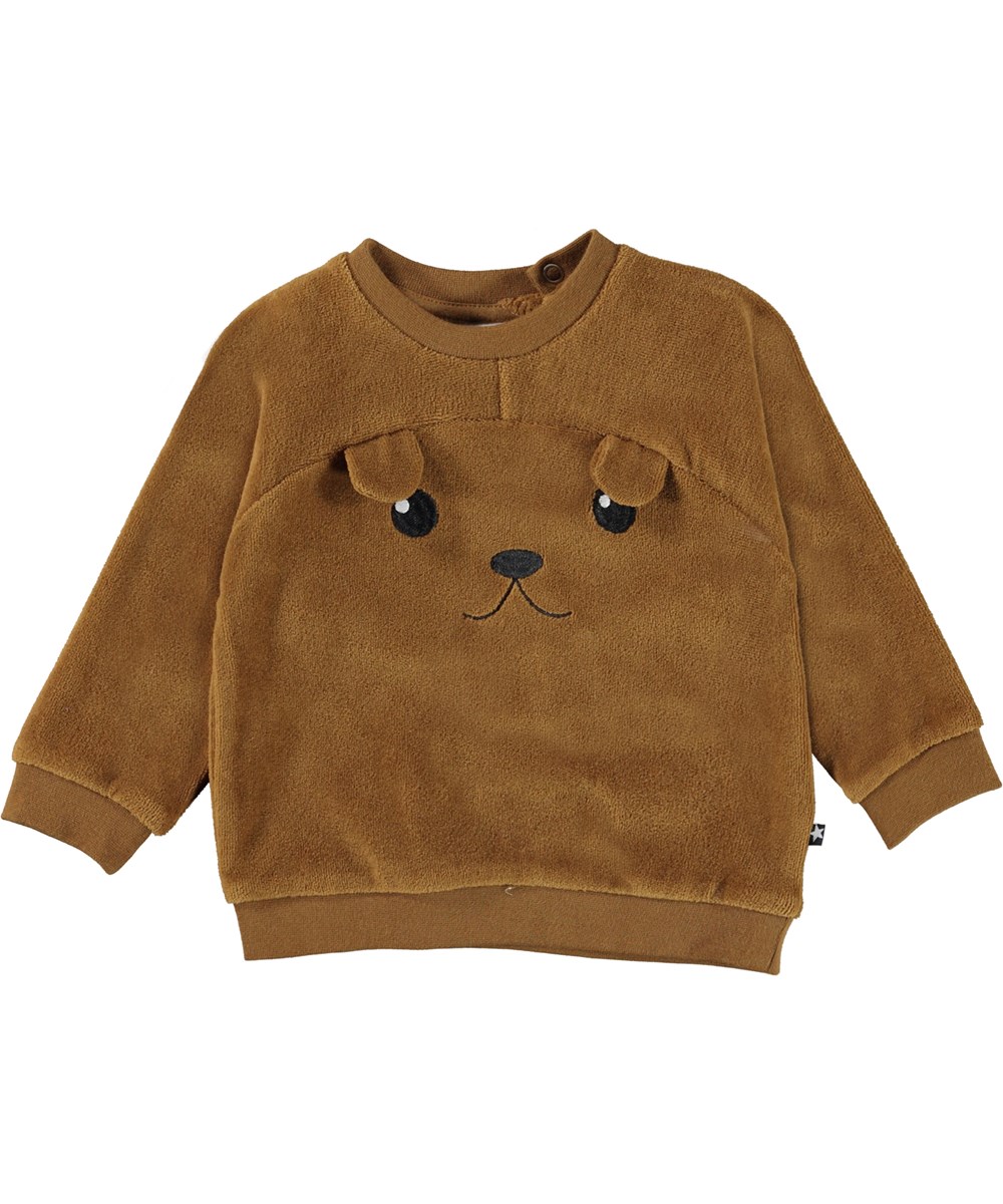 Derry - Earthy - Ekologisk brun velour babytröja med öron.