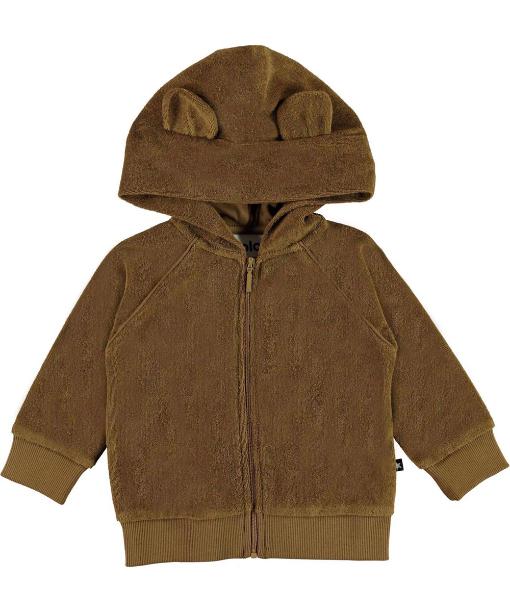 Dirk - Oak - Brun baby luvtröja i velour.