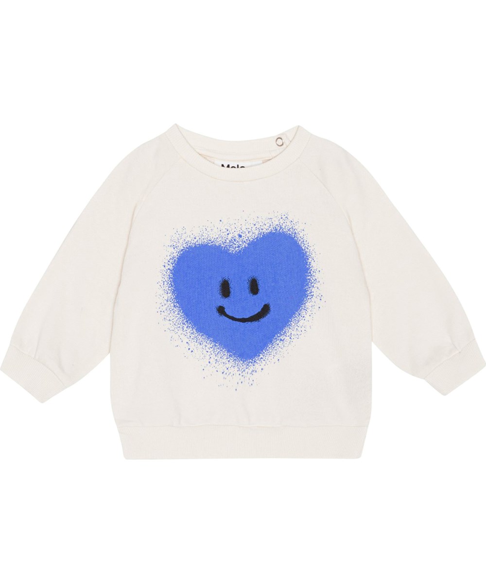 Disc - Blue Heart - Råvit tröja till baby i ekologisk bomullsjersey med blått grafittihjärta.