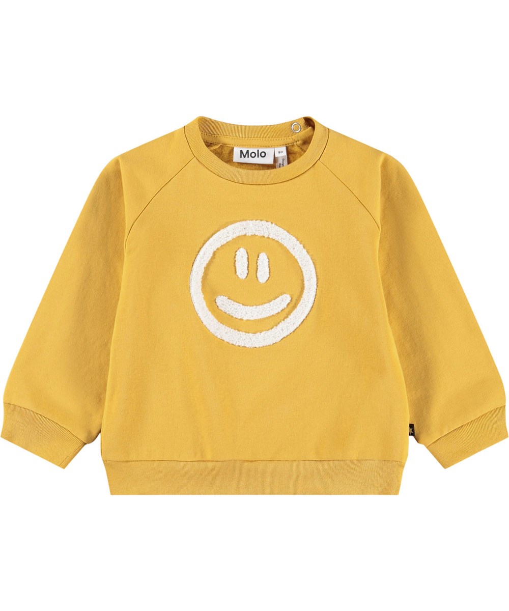 Disc - Energy - Gul sweatshirt för de minsta i mjuk ekologisk bomull med en broderad smiley på framsidan.