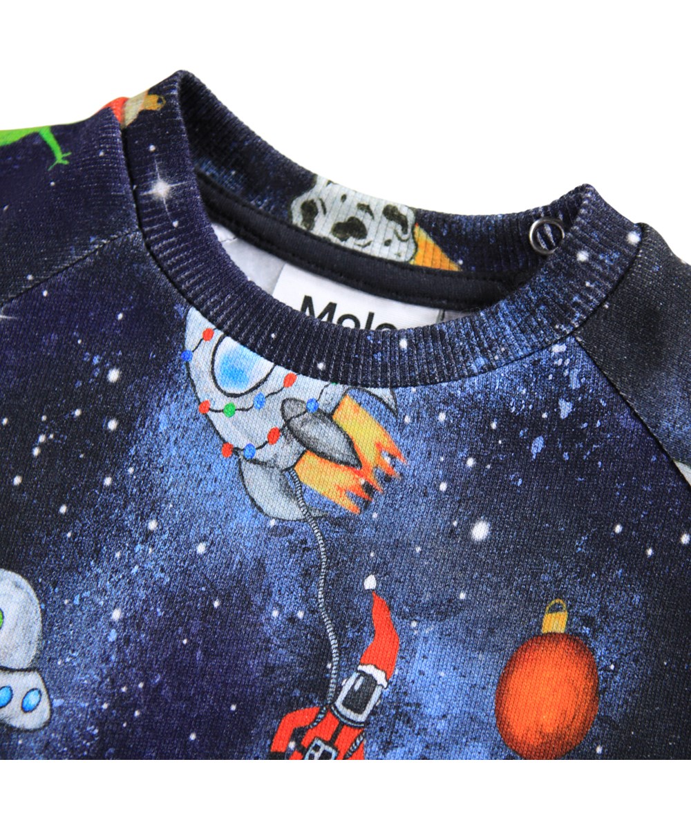 Disc - Holiday Space - Mörkblå sweatshirt för de minsta i mjuk ekologisk bomull med livet i rymden.