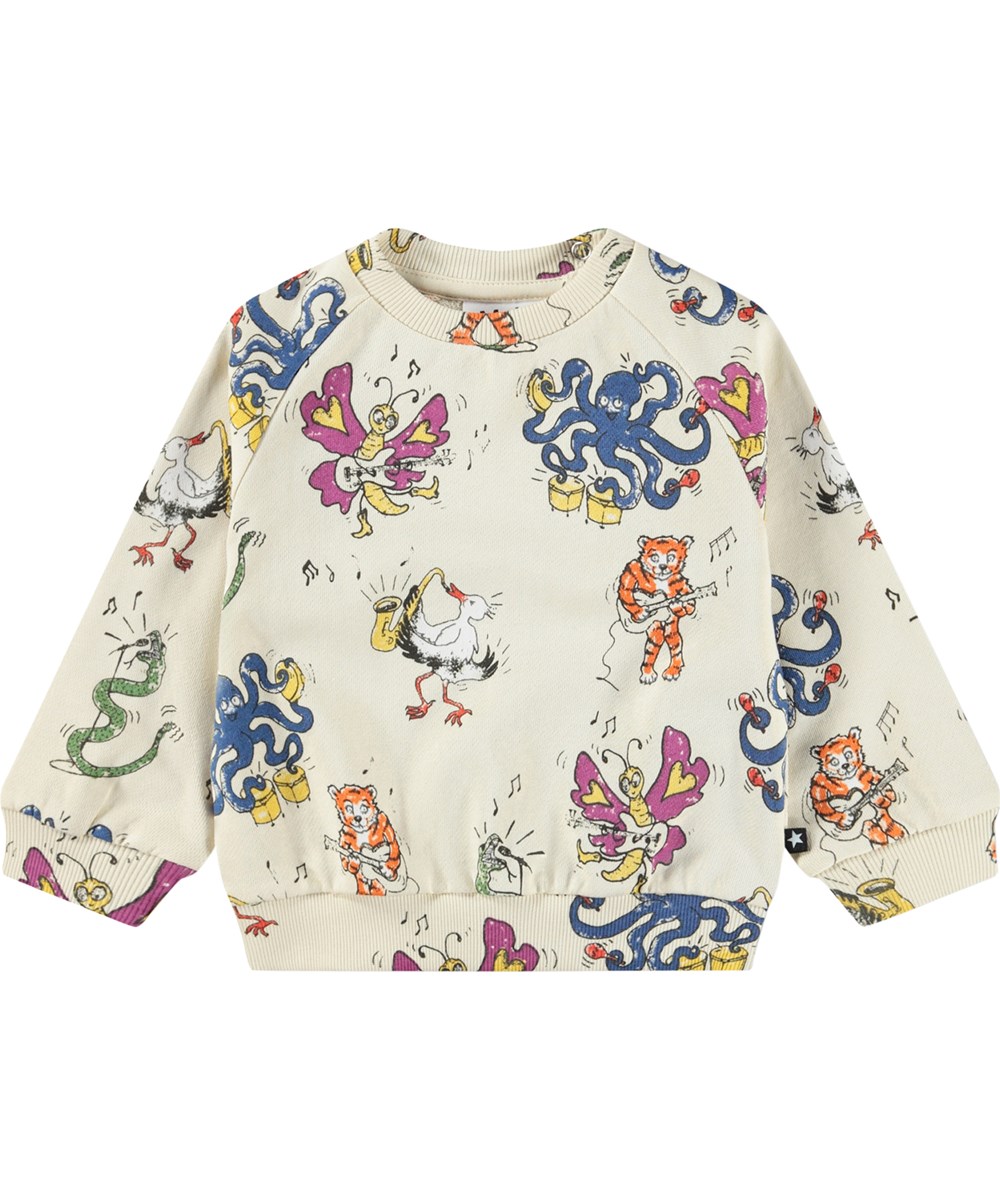 Disc - Rockin Animals - Mjuk, krämfärgad sweatshirt för de små i ekologisk bomull med musikmönster