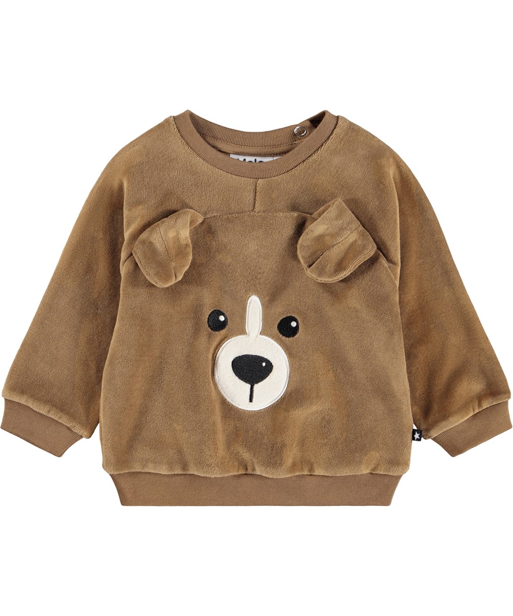 Doggy - Fawn - Brun sweatshirt för de minsta i mjuk ekologisk bomull med ett hundansikte på framsidan.