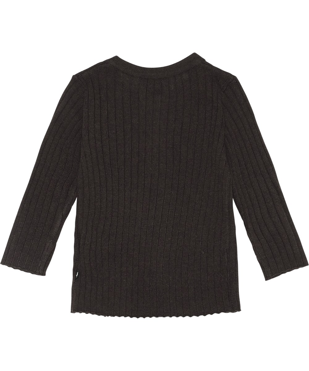 Georgette - Deep Oak - Ribbstickad brun babykofta med cashmere.
