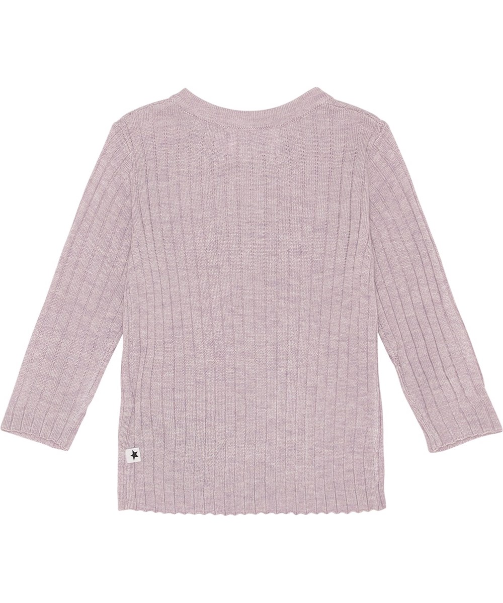 Georgette - Frozen Lilac - Ribbstickad ljuslila babykofta med cashmere.