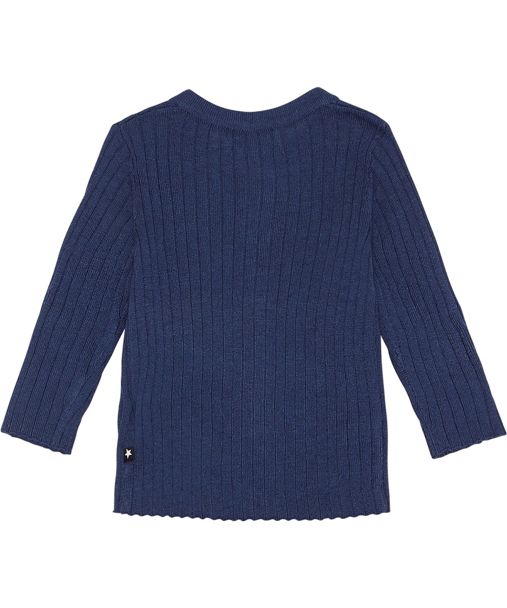 Georgette - Galaxy Blue - Ribbstickad blå babykofta med cashmere.