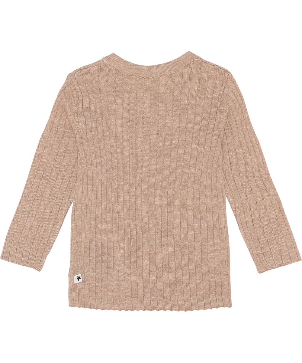 Georgette - Oatmeal Melange - Ribbstickad beige babykofta med cashmere.