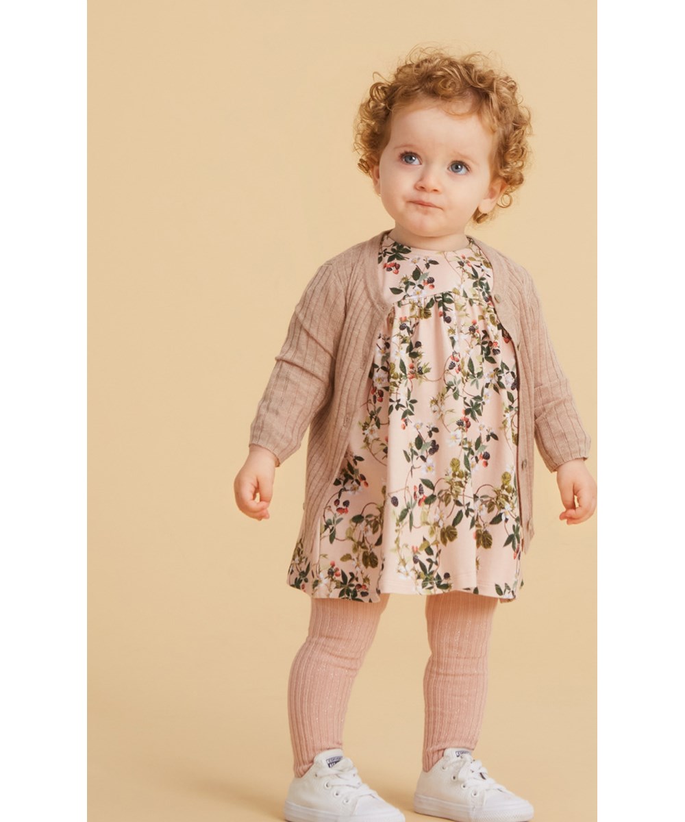 Georgette - Oatmeal Melange - Ribbstickad beige babykofta med cashmere.