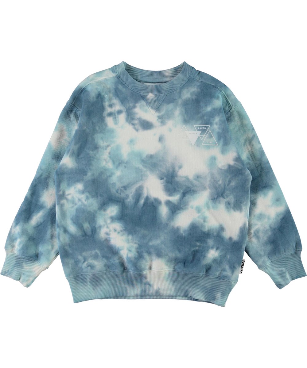 Mann - Tie Dye - Blå och vit batikmönstrad sweatshirt