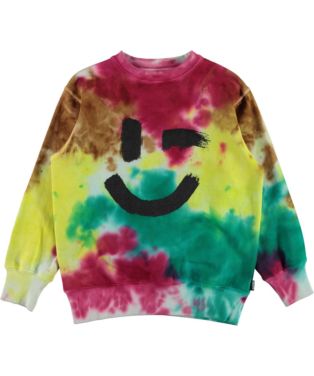 Mattis - Colour Blobs - Batikmönstrad tröja med smiley
