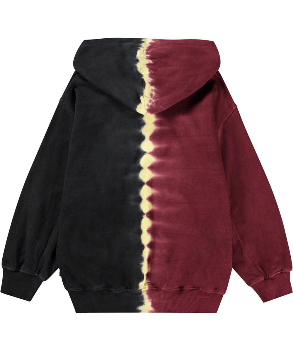 Maxx - Split Dye - Mjuk och varm tie-dye-huva i svart, bordeaux och gul.