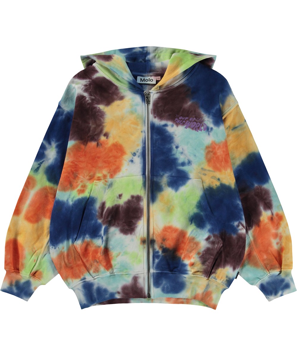 Mazz - Colour Mash - Multifärgad ekologisk luvtröja med tie-dye mönster.