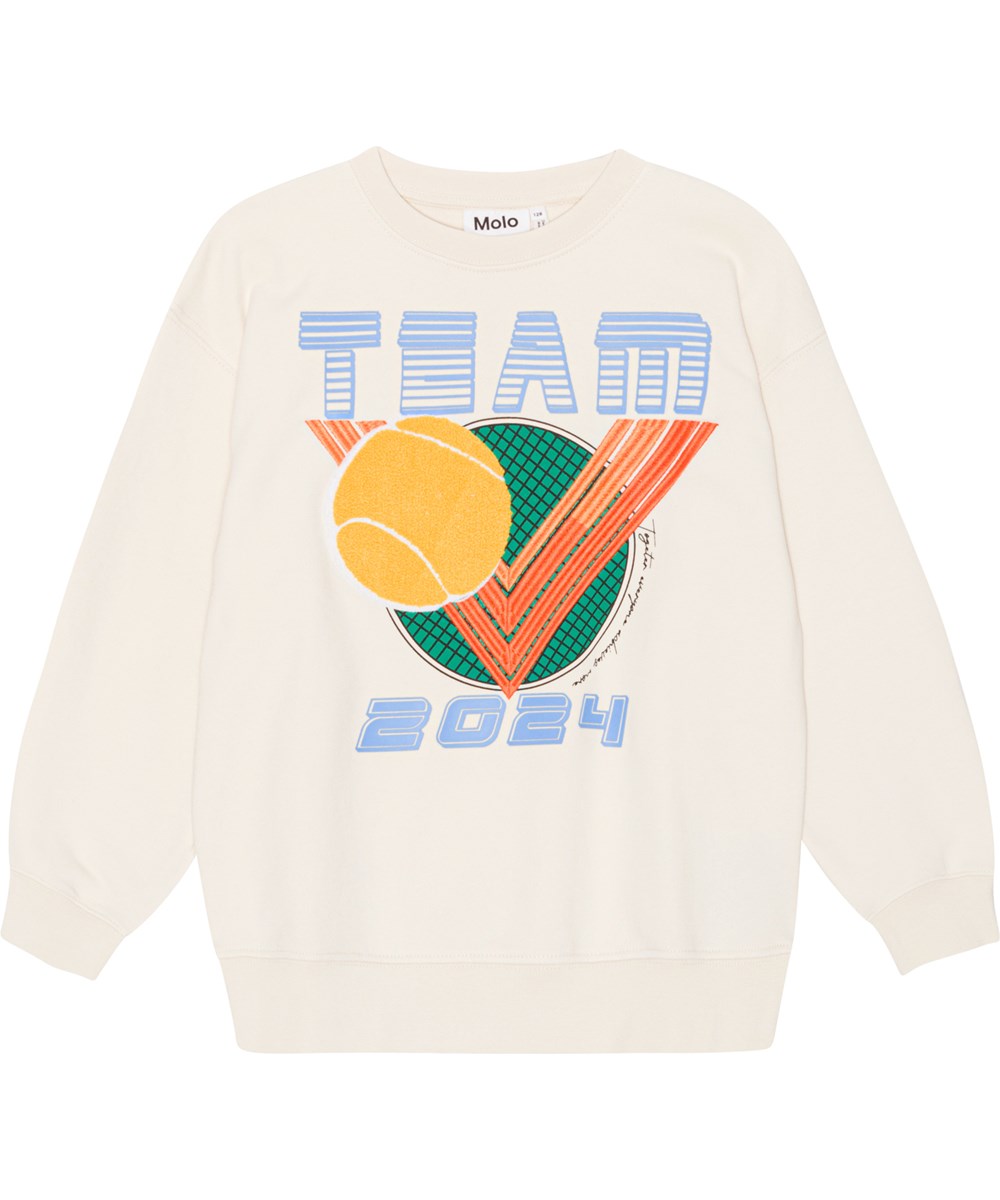 Memphis - 90S_Vibe - Råvit tröja i mjuk bomullsblandning med coolt 90-tals tennismönster.