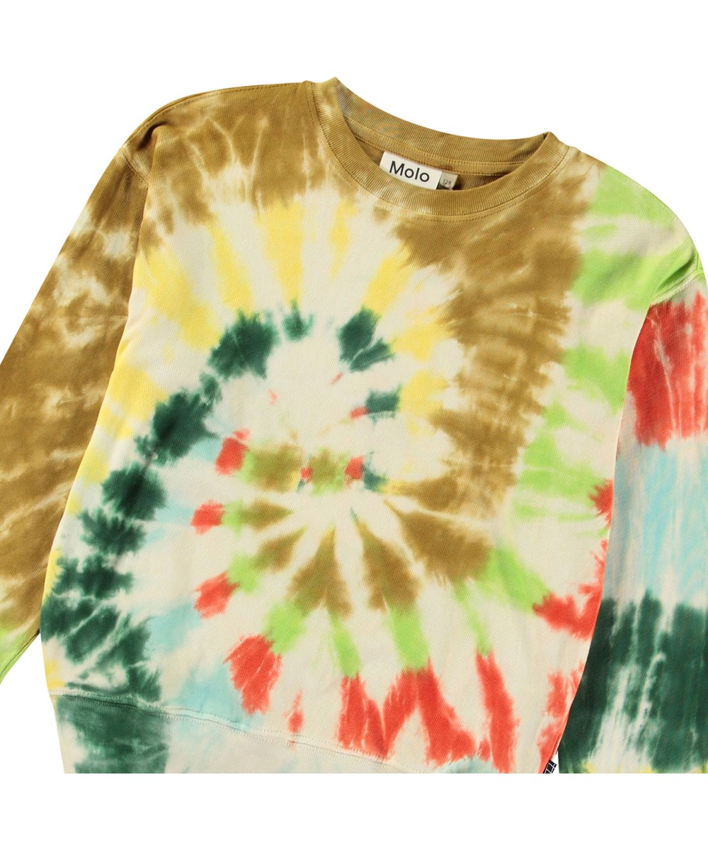 Memphis - Light Colourful - Multifärgad tie-dye tröja för barn i mjuk ekologisk bomull med ribbade kanter vid halsen, ärmar och nederkant på tröjan, samt en lös passform.