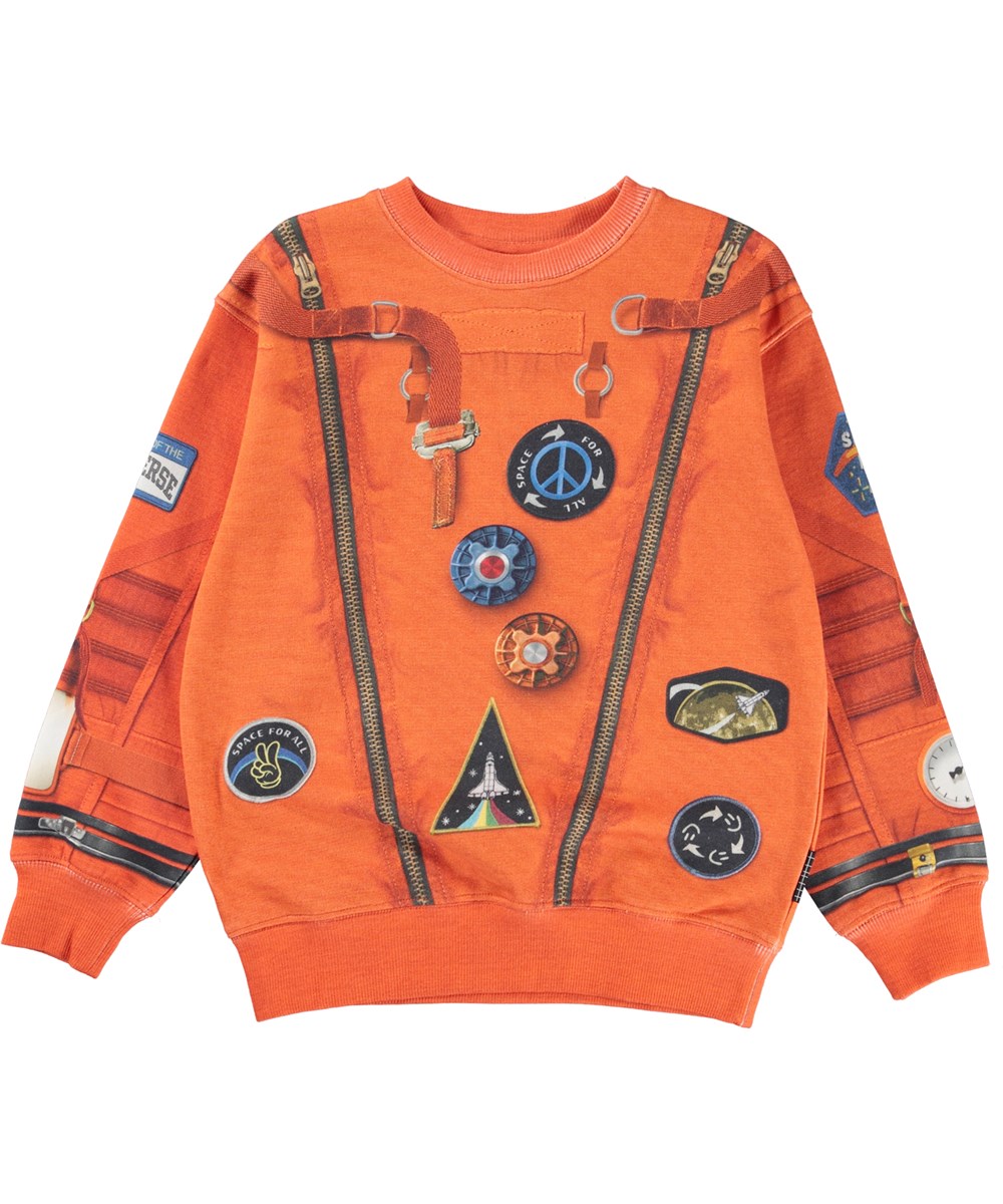 Memphis - Orange Astro - Ekologisk unisex sweatshirt med astronautmönster.