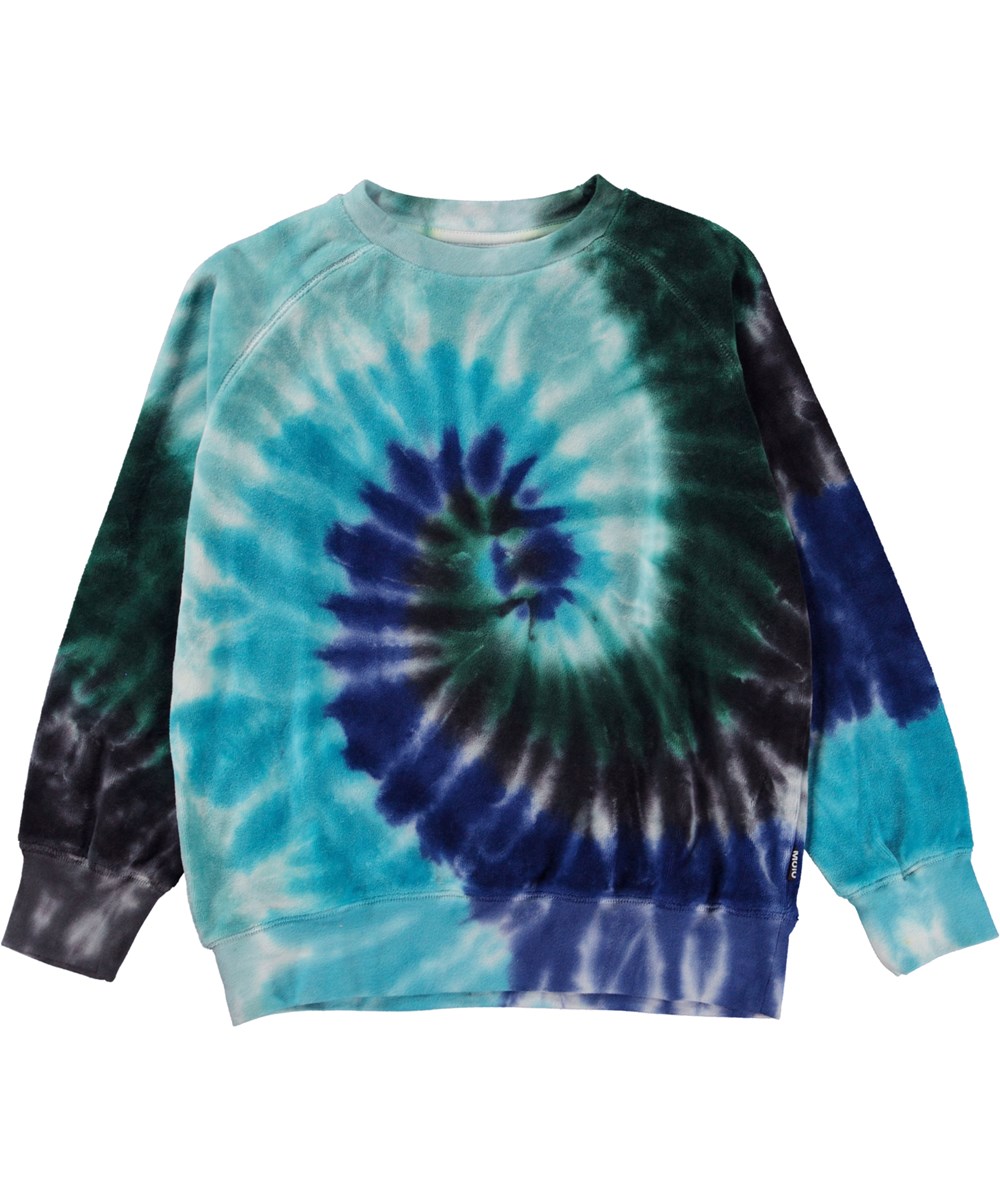 Mike - Cool Swirl - Blå ekologisk sweatshirt med tie-dye.