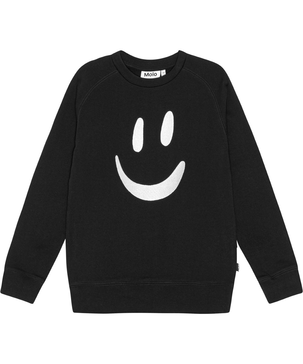 Mike - Black - Svart tröja med smiley i ekologisk bomull.