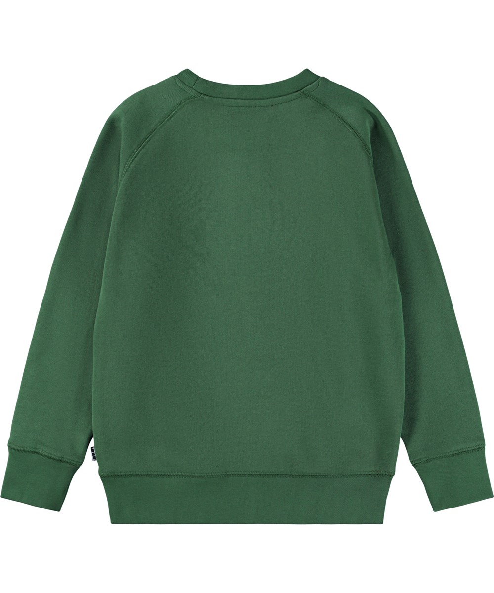Mike - Pine Tree - Grön sweatshirt för barn i mjuk ekologisk bomull med raglanärmar, ribbade kanter runt halsen, ärmar och midja.